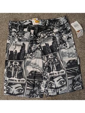 Oh Snap Drill Clothing Co Comic Print Shorts Medium NWT Grey Black D2339-Y2800
